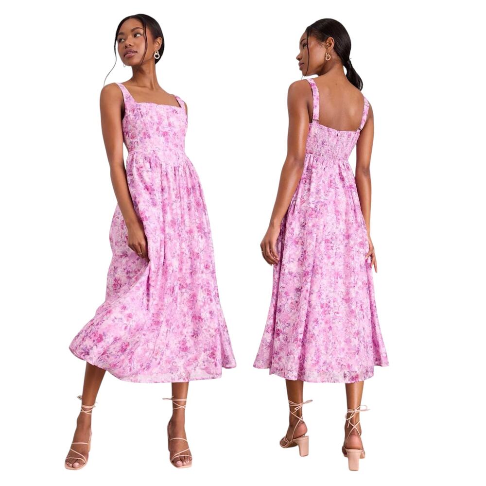 Lulus Colwyn Light Magenta Floral Jacquard Bustier Midi Dress size L NWT